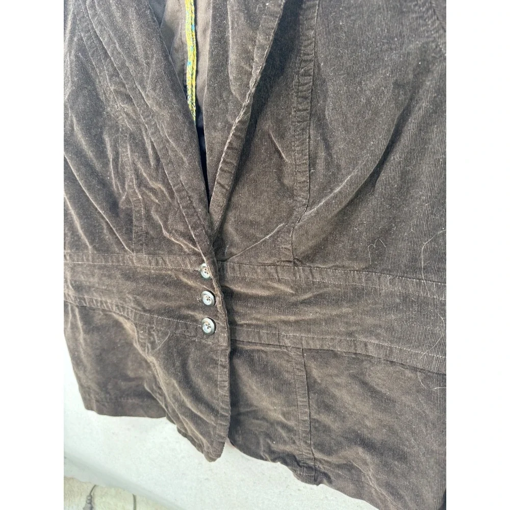 VTG Y2K Blazer Womens 1X Brown Corduroy Stretch Button Front Dark Academia Indie